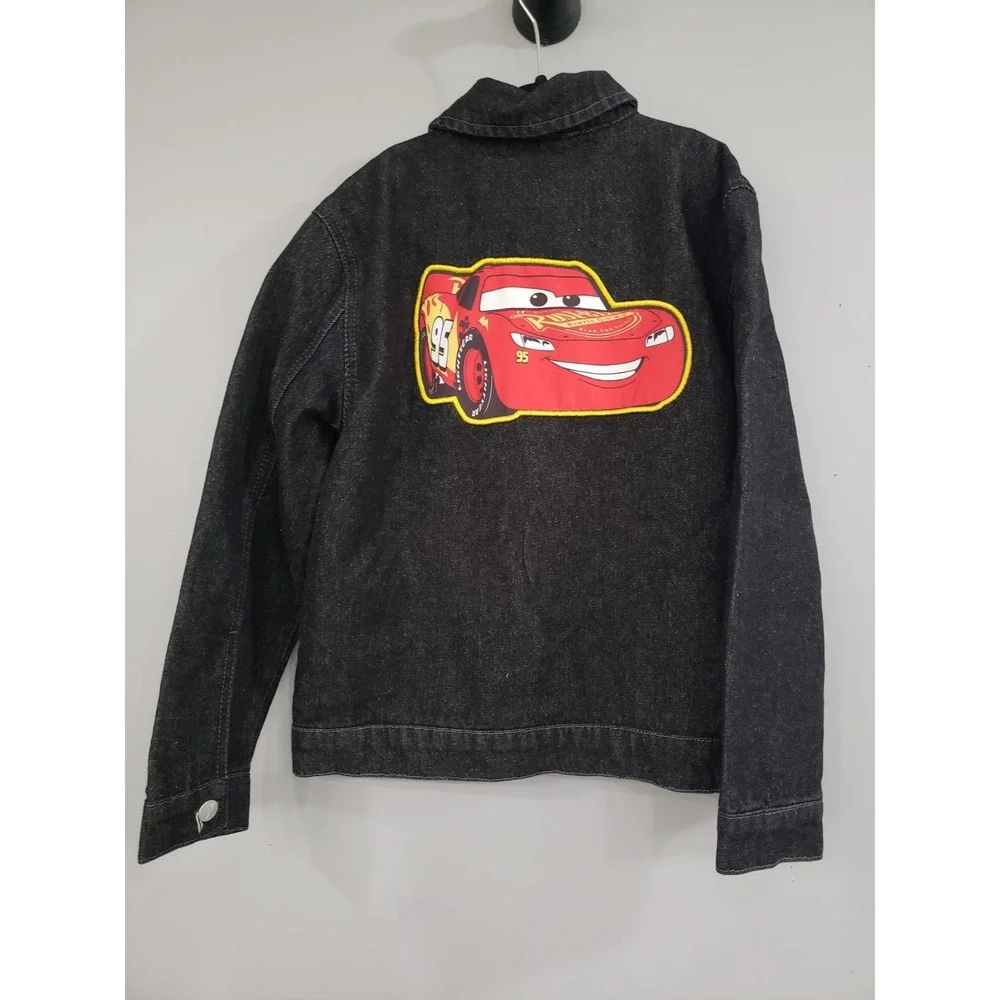 NEW Disney Pixar Cars Black Denim Jacket With Patches Size 7/8 youth boys kids